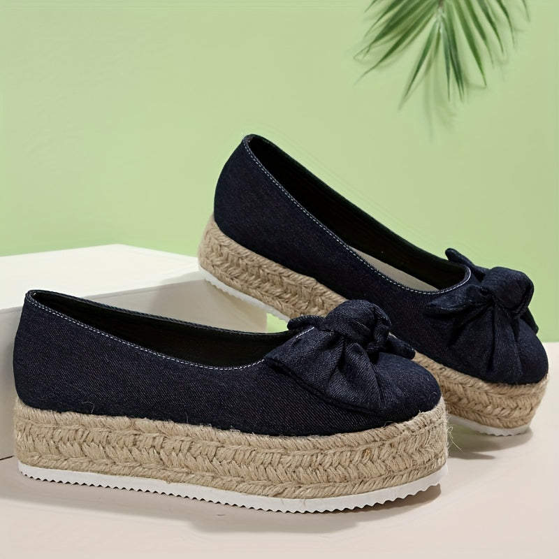Women's Bowknot Decor Flat Slip-On Canvas Shoes