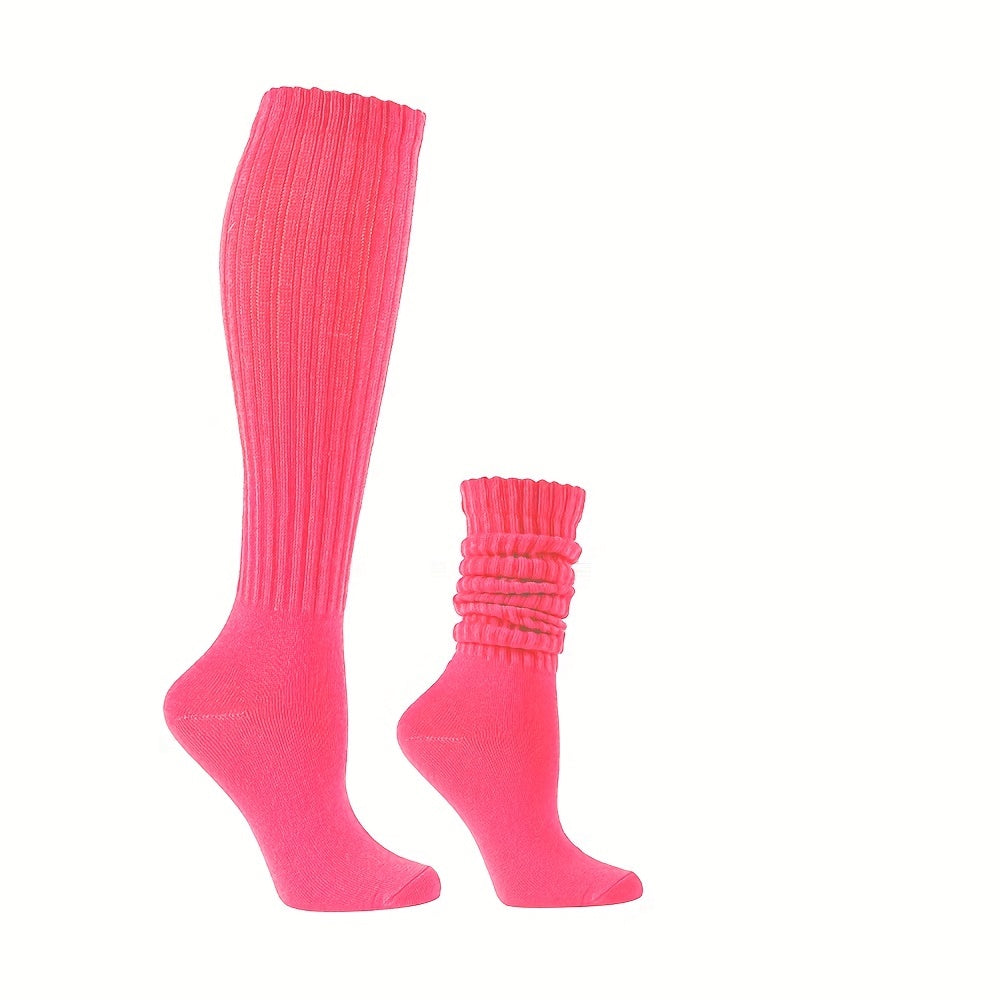 2 Pairs Solid Calf Socks Knee High Women's Stockings