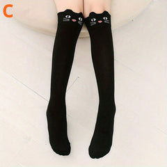 Cartoon Cat Print Knee High Stockings
