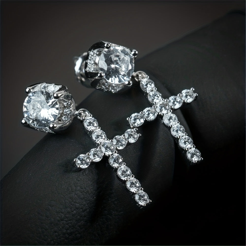 Men's Unisex Zirconia Cross Stud Earrings Hip Hop Punk Pendant Accessories