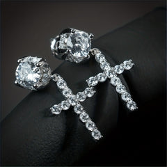 Men's Unisex Zirconia Cross Stud Earrings Hip Hop Punk Pendant Accessories