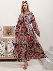Boho Maxi Dress Women's Plus Graphic Print Long Sleeve V Neck