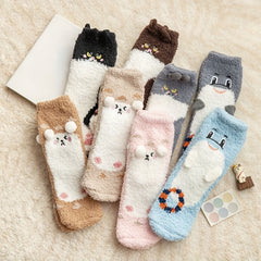 8 Pairs Cartoon Animal Print Fuzzy Warm Socks Women's Stockings