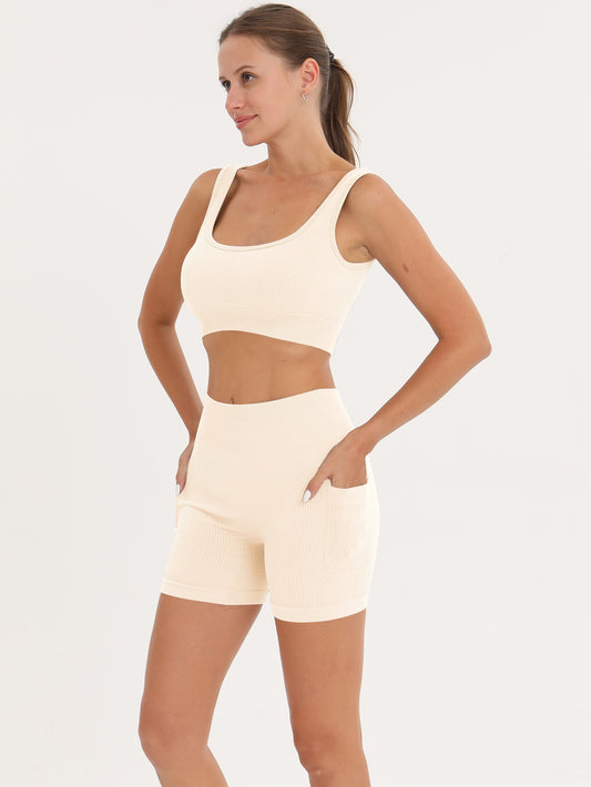 Ribbed Crop Top & High Waist Butt Lifting Shorts Set