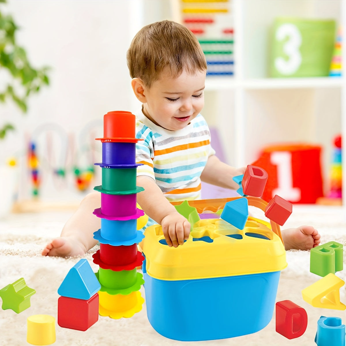 Colorful Stacking Cups Set Shape Sorter Bath Toys