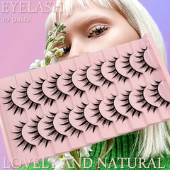 10 Pairs 3D Natural False Lashes Fluffy Soft Cross Manga Wispy Extension Makeup