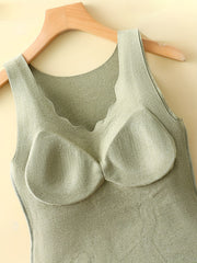 Contrast Lace Thermal Underwear V Neck Sleeveless Top