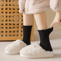 3 Pairs Solid Fuzzy Socks Comfy & Warm Mid Tube Socks Women's Stockings