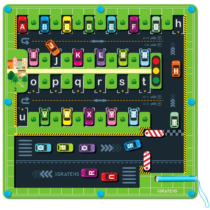 Wooden Letter Parking Game Car Maze Puzzle Educational Toy