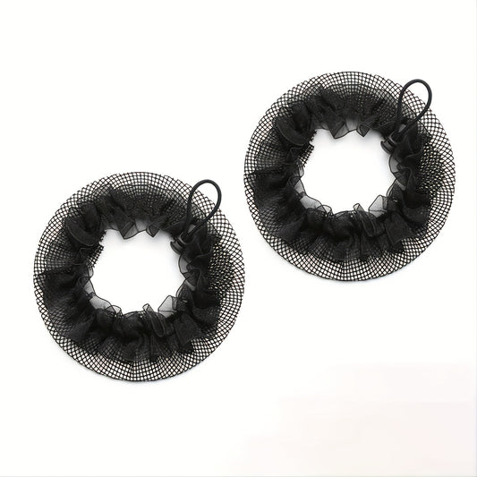 2PCS Stretchable Bun Tie Nets Elastic Hair Rope For Dancers Bun Holder