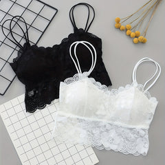 2pcs Floral Lace Wireless Bras Comfy & Breathable Women's Lingerie