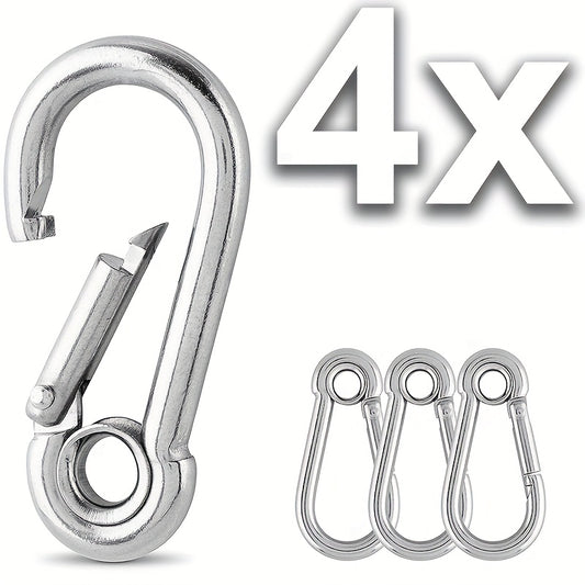 4pcs Heavy Duty 304 Stainless Steel Carabiner Clips 6.05cm 60kg Load Capacity