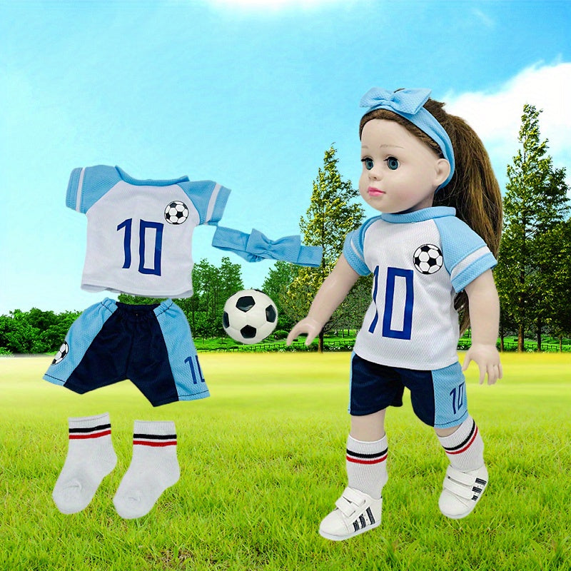 Soccer Outfit Set for 18 Dolls Shirt Shorts Headband Socks Football
