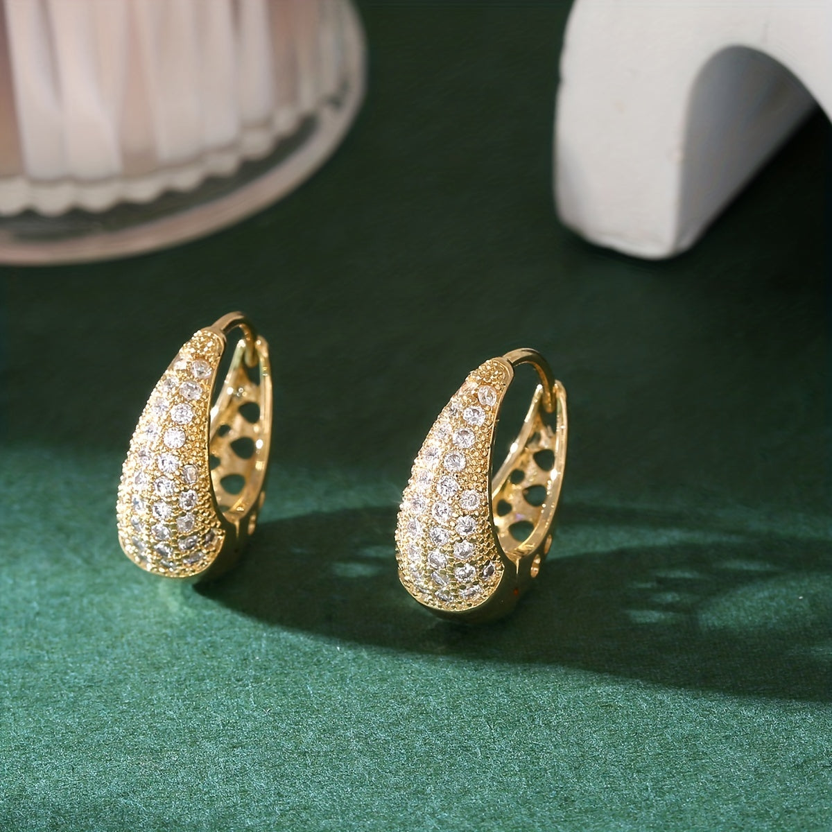 Hollow Earrings 14K Plated Zircon Sparkling Ladies Earrings