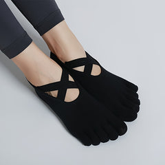 Criss Cross Anti Slip Yoga Socks 5 Toes Towel Bottom