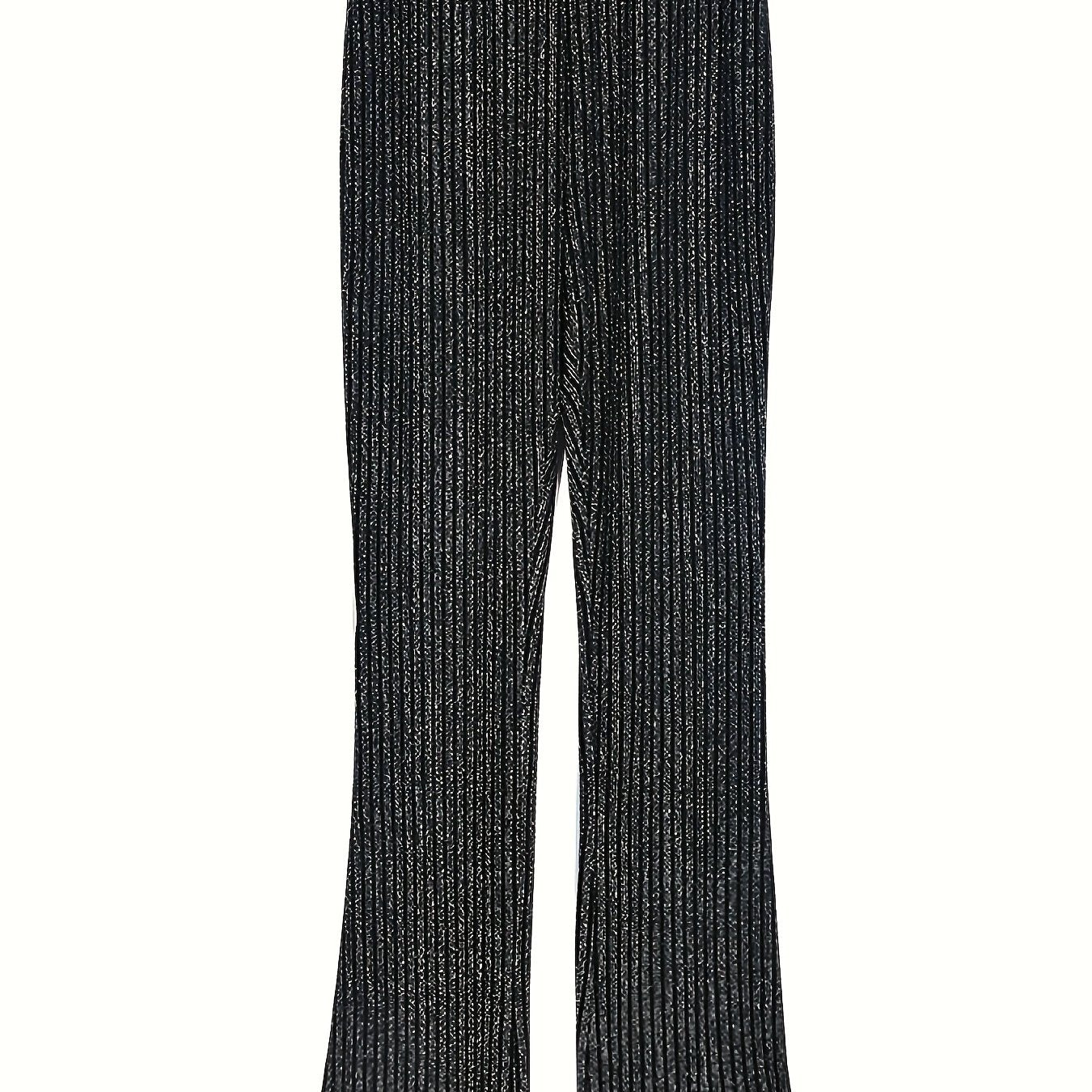 Women's Plus Glitter Stripe Elastic High Rise Flared Leg Trousers
