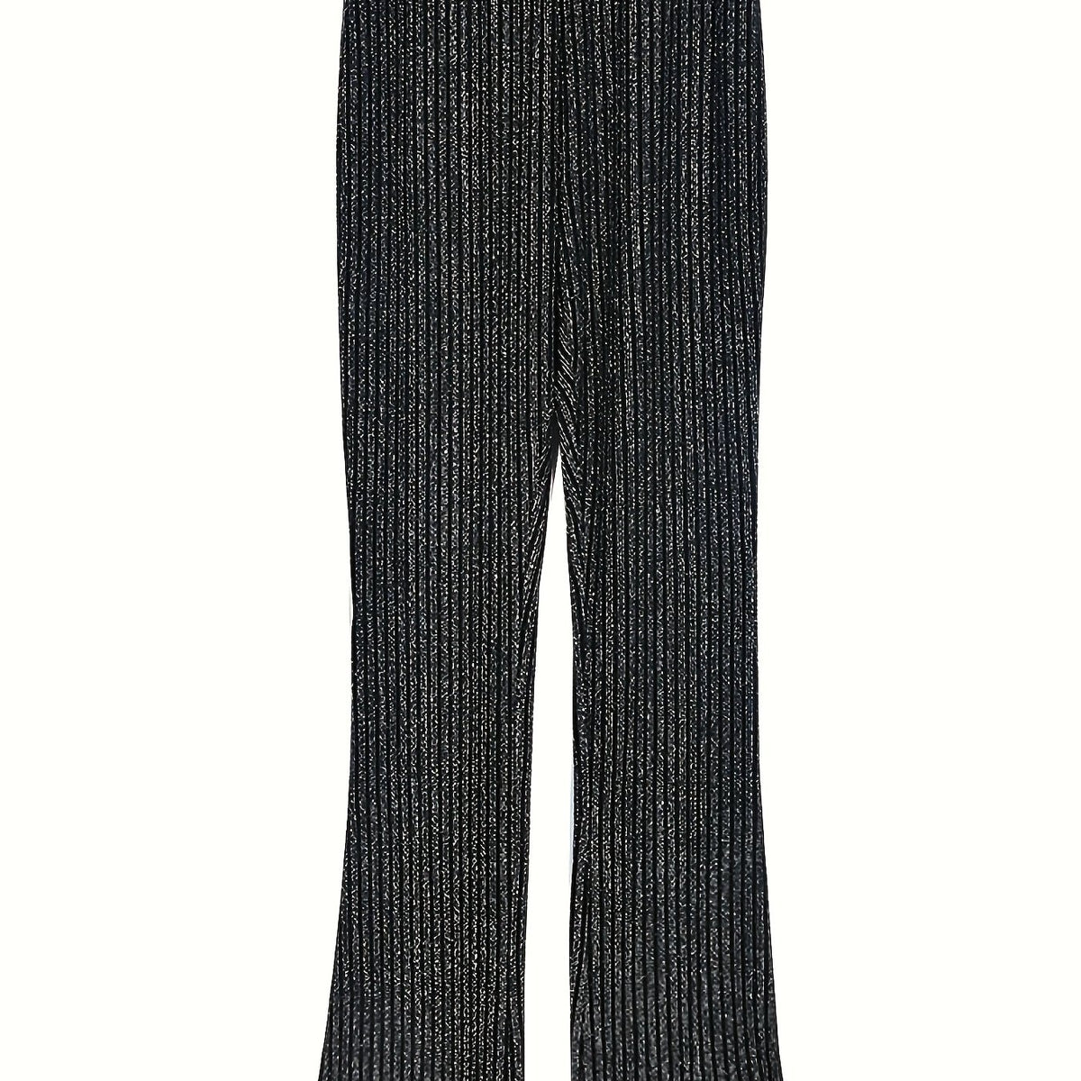 Women's Plus Glitter Stripe Elastic High Rise Flared Leg Trousers