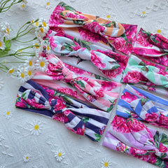 Flower Pattern Bowknot Headband Elastic Hair Accessory For Baby Girls