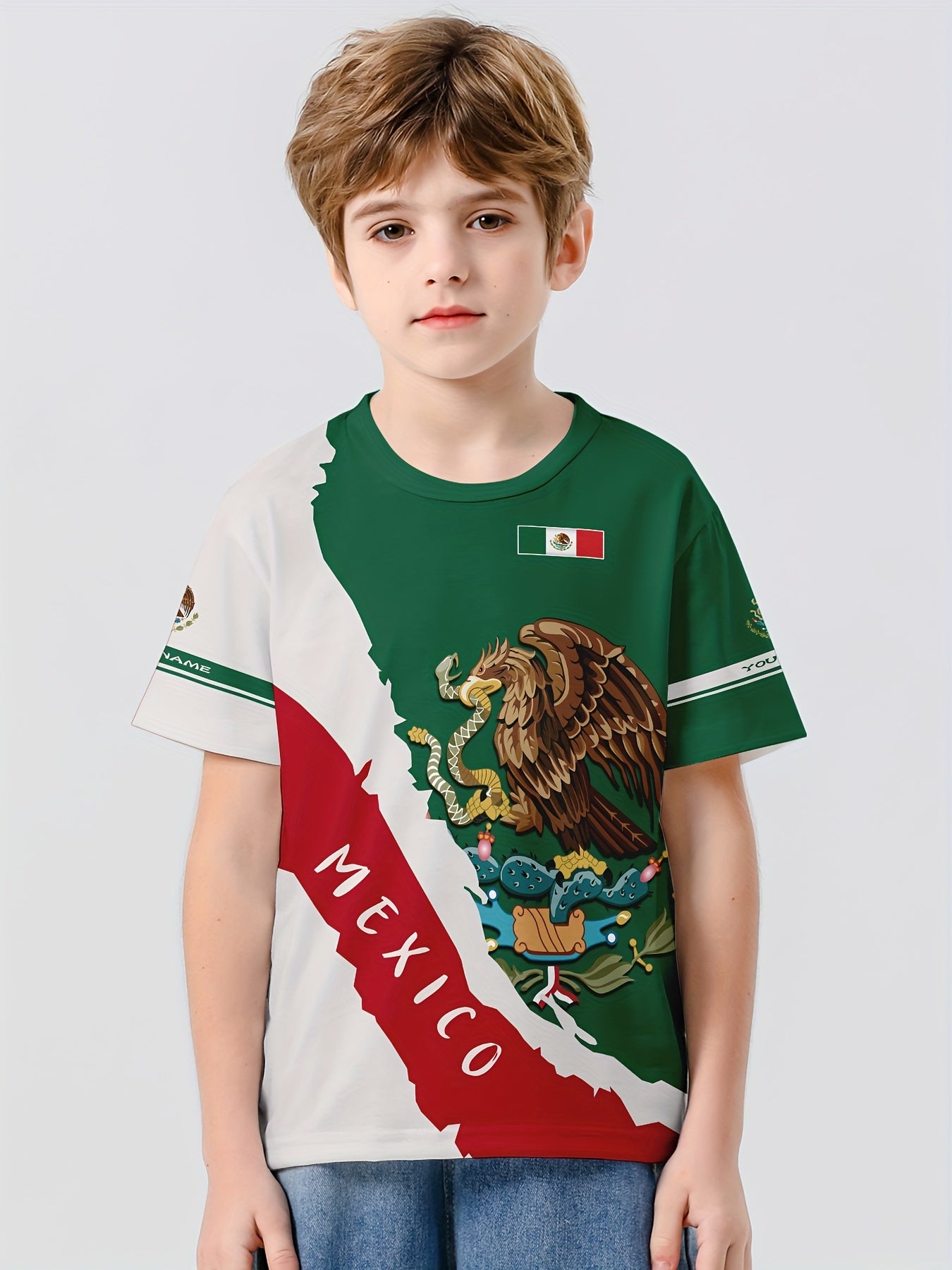 MEXICO Boys 3D Print Creative T-shirt Short Sleeve Top Summer Kids Clothes