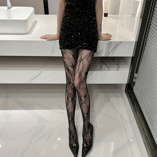 2 Pack Floral Fishnet Tights High Waist Mesh Pantyhose Stockings