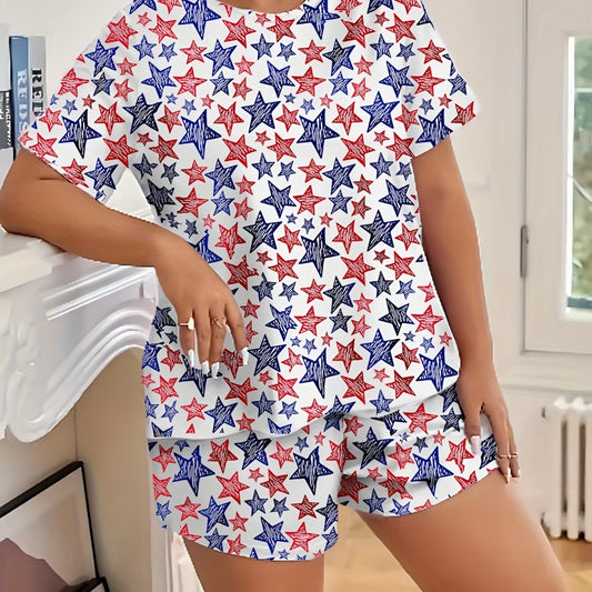  Independence Pajama Set Flag Print Top & Shorts Two Piece