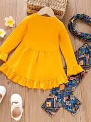 3pcs Baby Girls Ruffled Dress Top & Flared Pants & Scarf Set