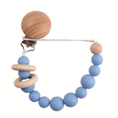 Beech Wood Clip Silicone Bead Pacifier Chain and Teether Chain Set