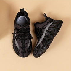 Boys' Breathable Woven Sneakers Lightweight Anti Slip Lace Up Shoes