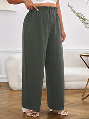 Solid Paperbag High Waist Wide Leg Loose Trousers