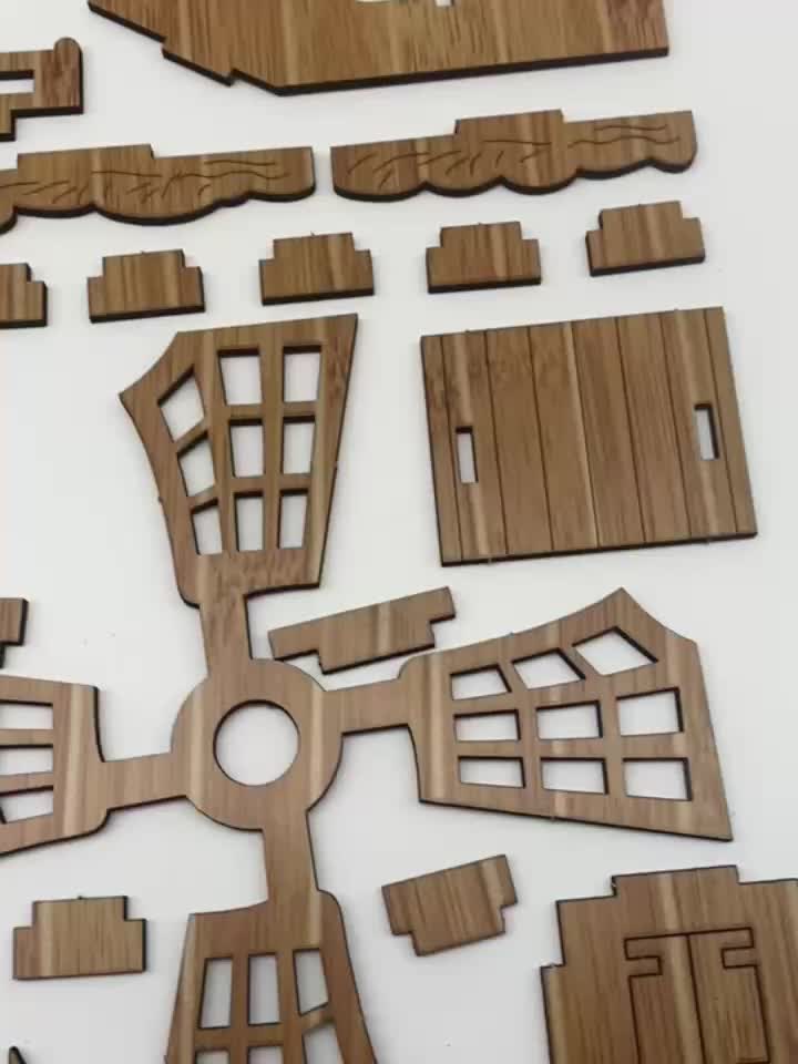 Wooden 3D Puzzle DIY Mill Cottage Model Kit Brain Teaser Puzzles