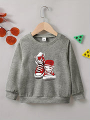 Canvas Shoes Print Boys Casual Pullover Sweatshirt Long Sleeve Crew Neck Tops