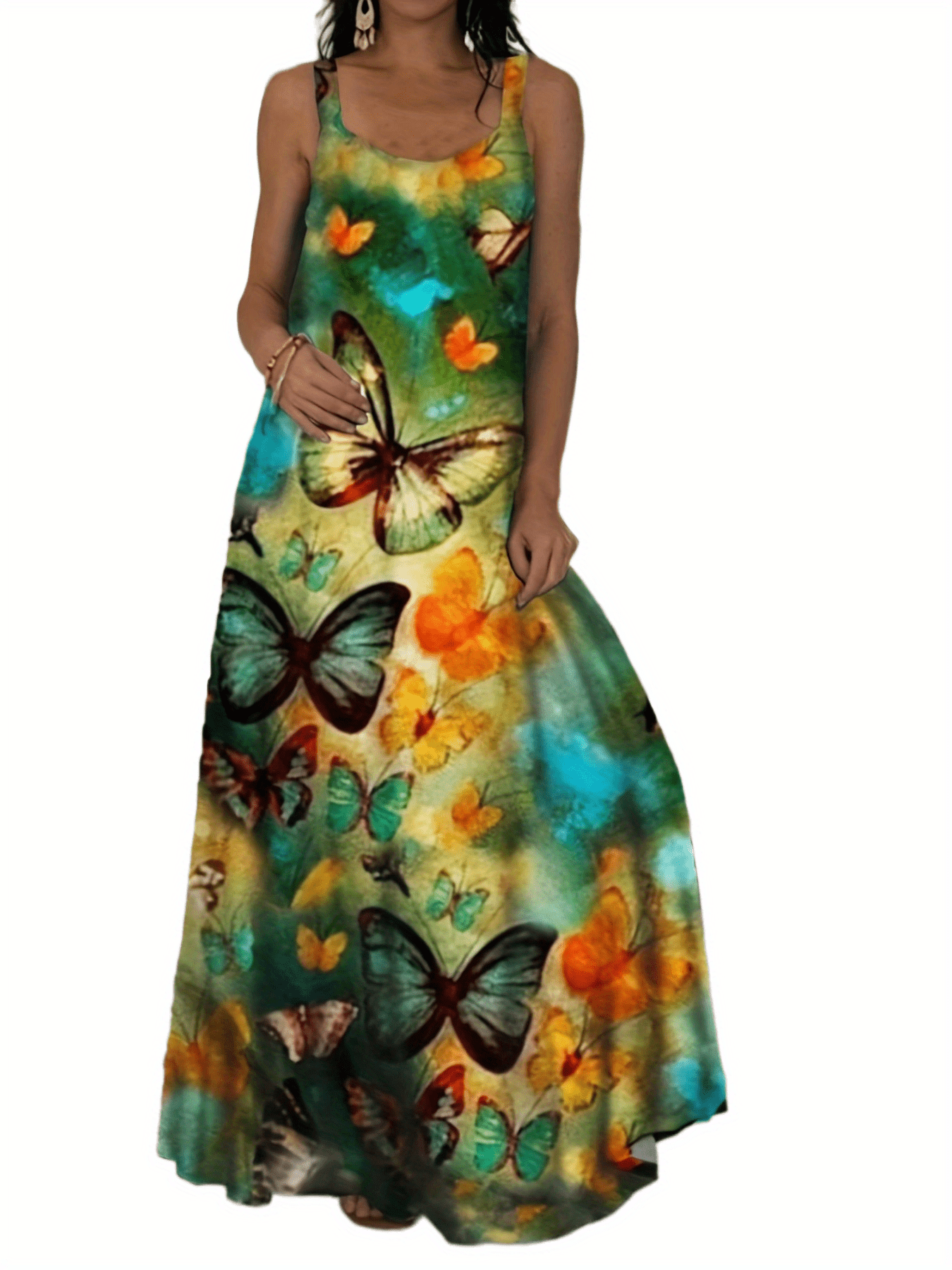  Star & Butterfly Print Maxi Cami Dress
