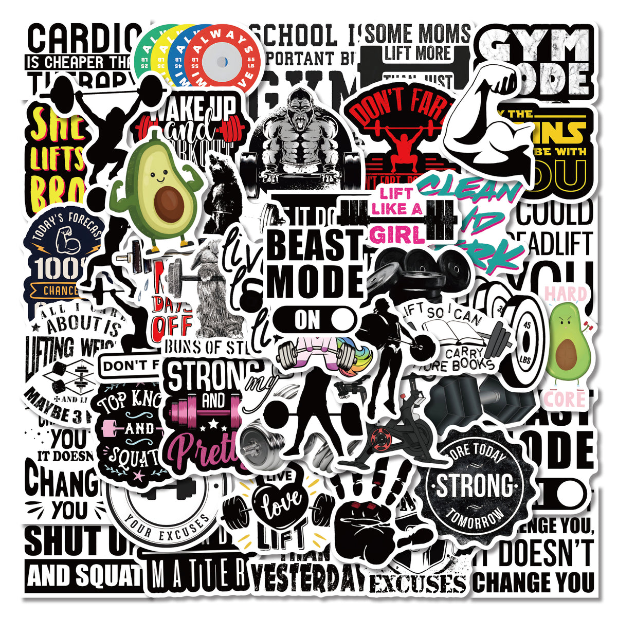 55pcs Waterproof Vinyl Workout Stickers for Sports Enthusiasts