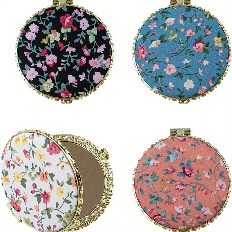 Retro Floral Makeup Mirror Compact Portable Folding