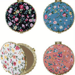 Retro Floral Makeup Mirror Compact Portable Folding
