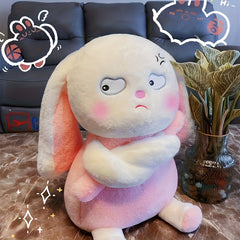 Ultra Soft Angry Rabbit Plush Toy and Pink Stuffed Bunny with Expressive Eyes