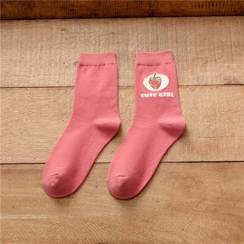 Strawberry Print Socks Comfy Mid Tube Women's Stockings