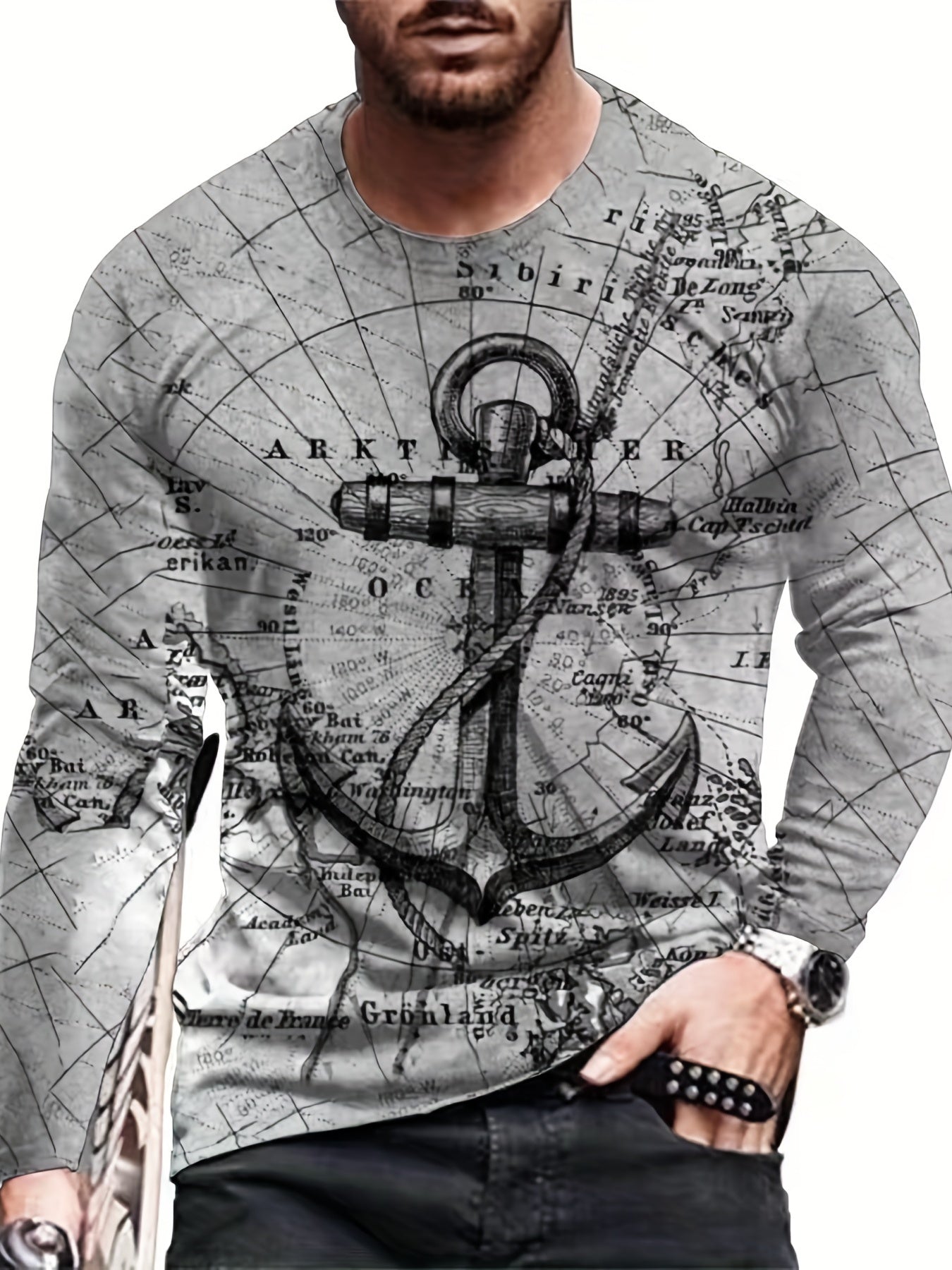 Anchor Print Men's Graphic Sweatshirt Autumn Winter