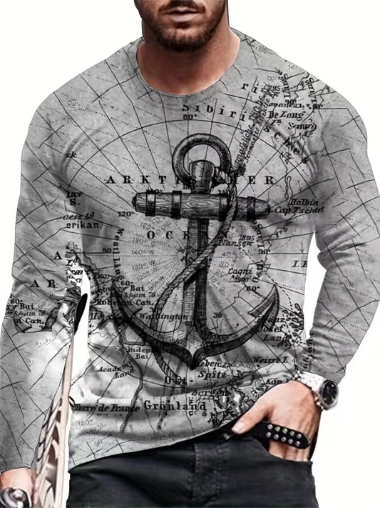Anchor Print Men's Graphic Sweatshirt Autumn Winter