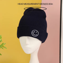Smiling Face Ear Protection Knit Beanie Hat for Men and Women