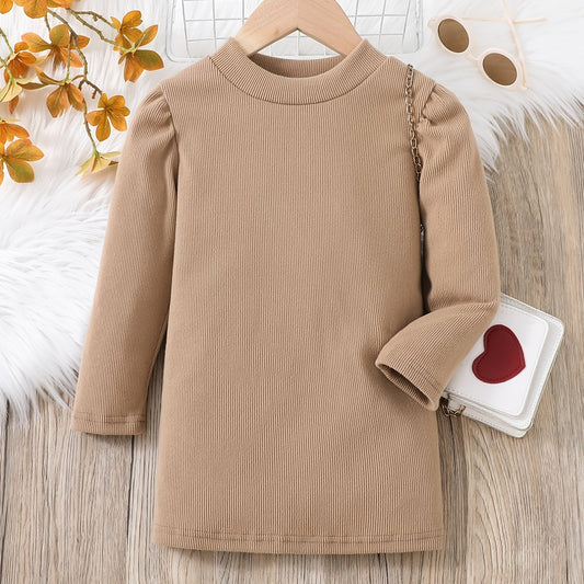 Girls Long Sleeve Stretch Khaki Dress