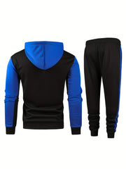 Men's Zip Up Hooded Jacket & Sweatpants Set for Outdoor Activities