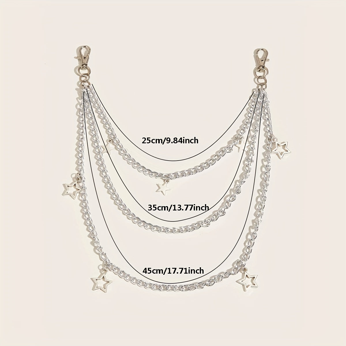 Silvery Pentagram Pendant Metal Belly Chain Y2K Jeans Chain