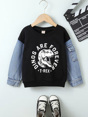 Baby Boys Denim Splicing Dinosaur Print Sweatshirt Top