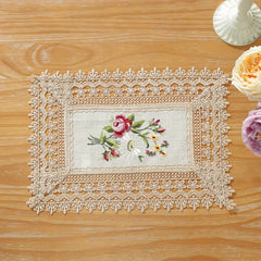 Polyester Table Runner Embroidery Flowers Coffee Lace Fringe for Home Decoration