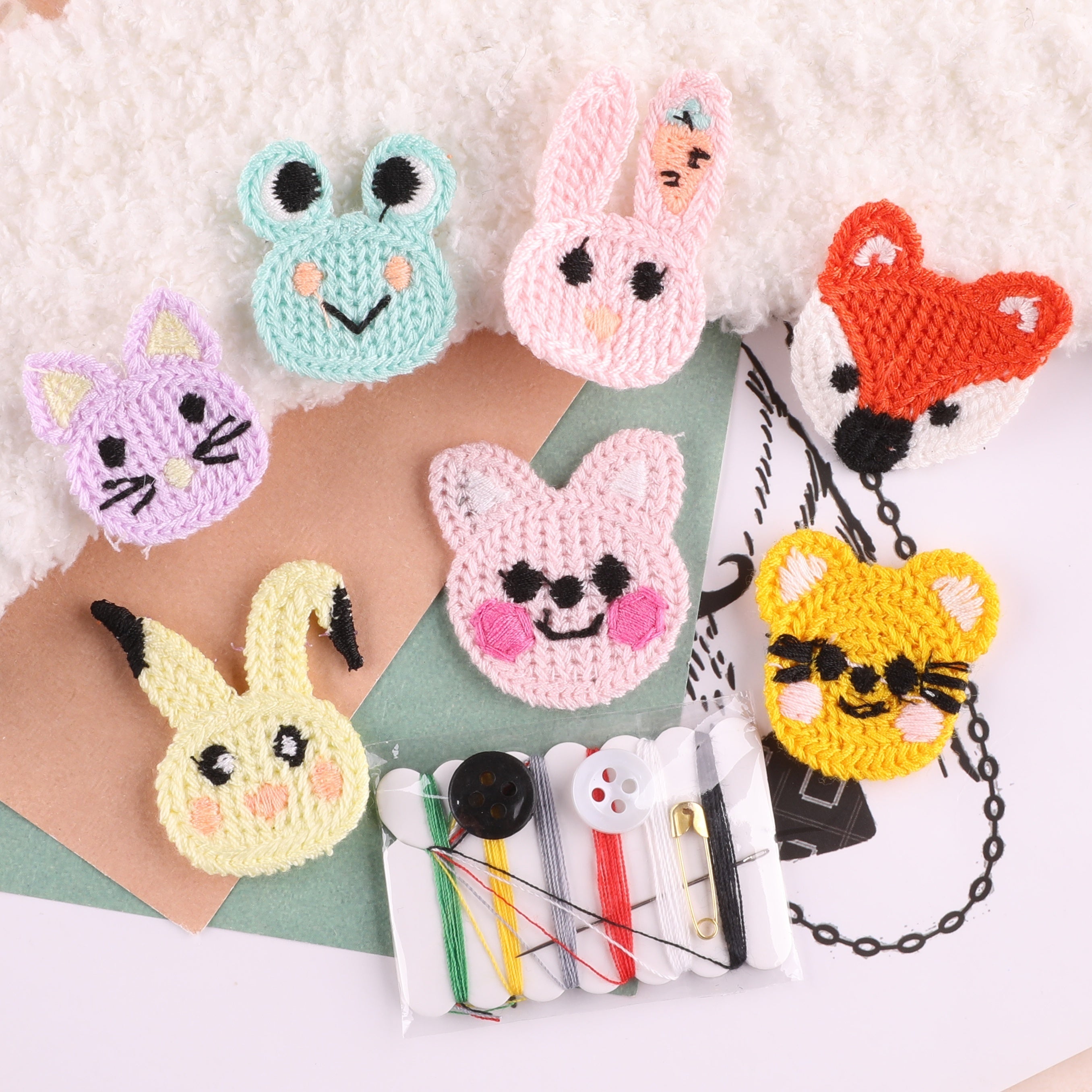 8pcs Plush Cartoon Animal Patches for Girls Clothing