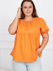  Casual Blouse Women's Plain Ruched Short Sleeve Round Neck