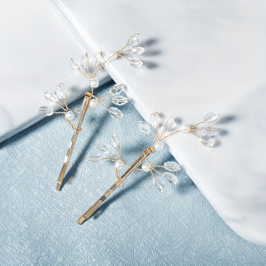 Bridal Curly Hair Rhinestone Hairpin Retro Style 2pcs pack