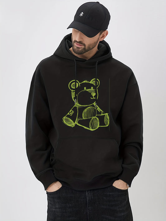 Bear Doodle Print Hoodie Men's Graphic Pullover