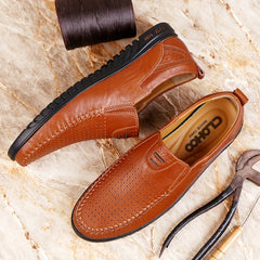 CLOHOO Two layer Cowhide Rubber Sole Hollow Loafers Shoes